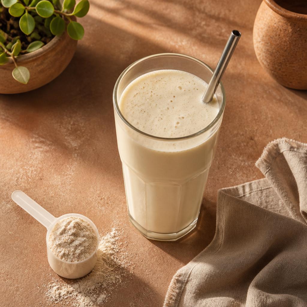 Protein shake, photographed from above